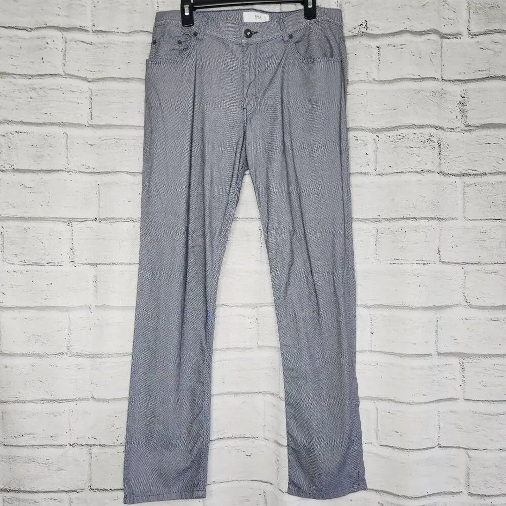 Brax Mens Navy Cooper Fancy Regular Fit Microprint Straight Leg Pants Size 35/32